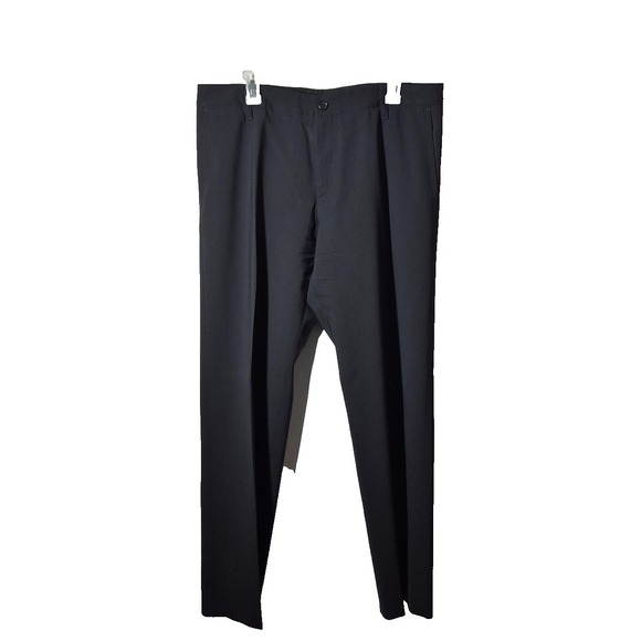Hugo Boss Dress Pants Mens 36R Black Wool Blend Formal Trousers 36x33 Flat Front - Picture 1 of 10